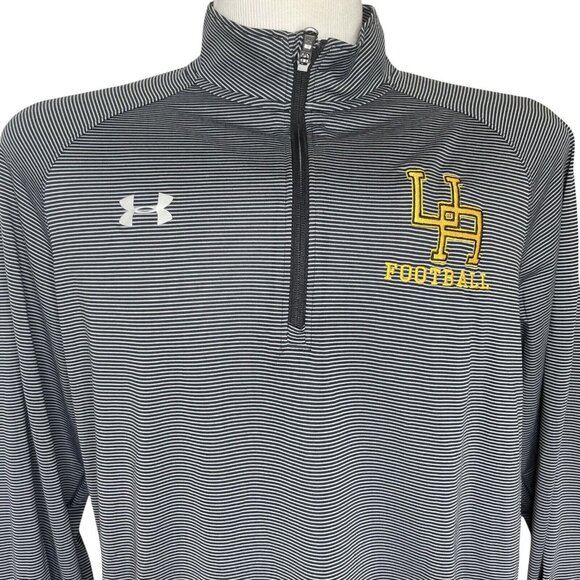Under Armour Football Pull Over Shirt Mens XL Black 1/4 Zip Striped Loose Fit - Picture 3 of 10